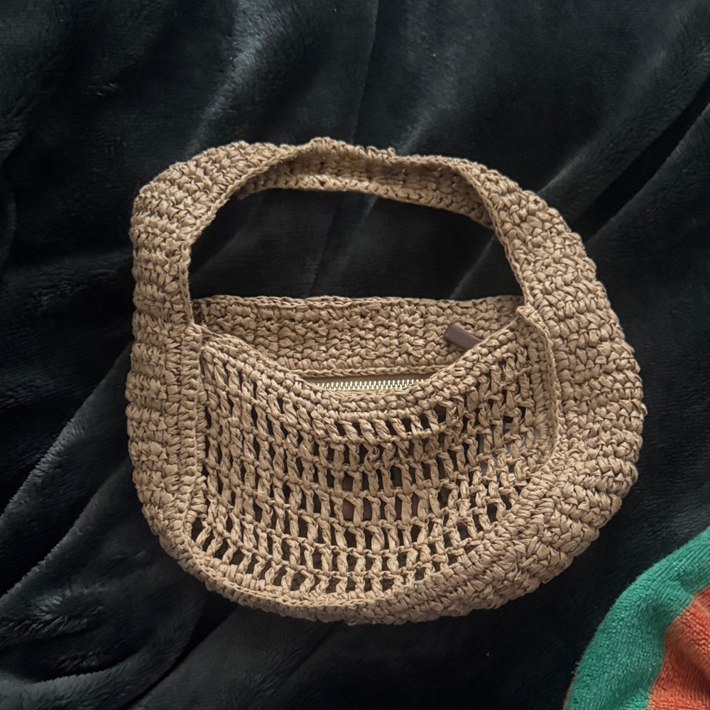 Woven Crochet Shoulder Bag in Tan